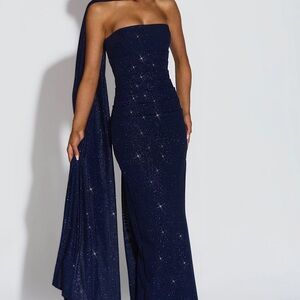 BABYBOO Pandra Maxi Dress and shawl in navy blue